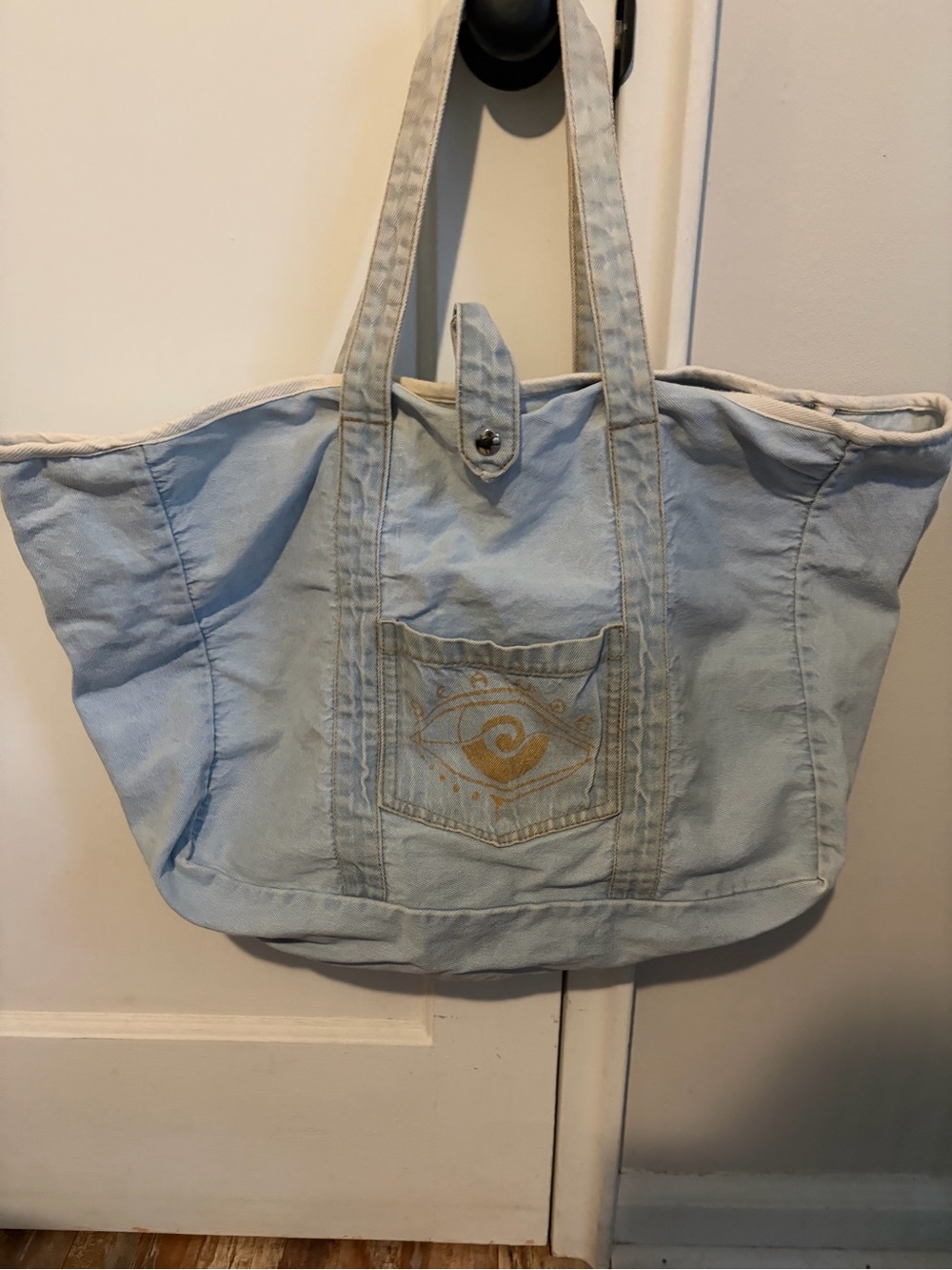 Light Blue Canvas Tote with Gold Eye Detail